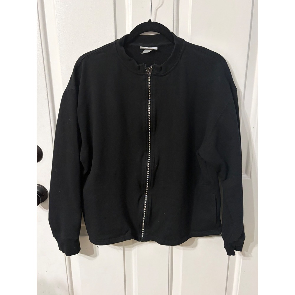 Isaac's Designs | Rhinestone Zip Fleece Bomber Jacket | Large || Black|